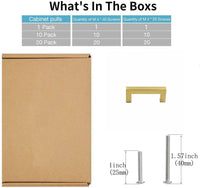 3in Cabinet Pulls Gold Cabinet Pulls，Brushed Brass Pulls Square Kitchen Hardware Handles(76mm, Hole Centers)