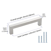 4-1/2 inch(115mm) Hole Center Cabinet Pulls Square Cabinet Handles for Kitchen Stainless Steel Brushed Nickel Drawer Pulls (5" Length）