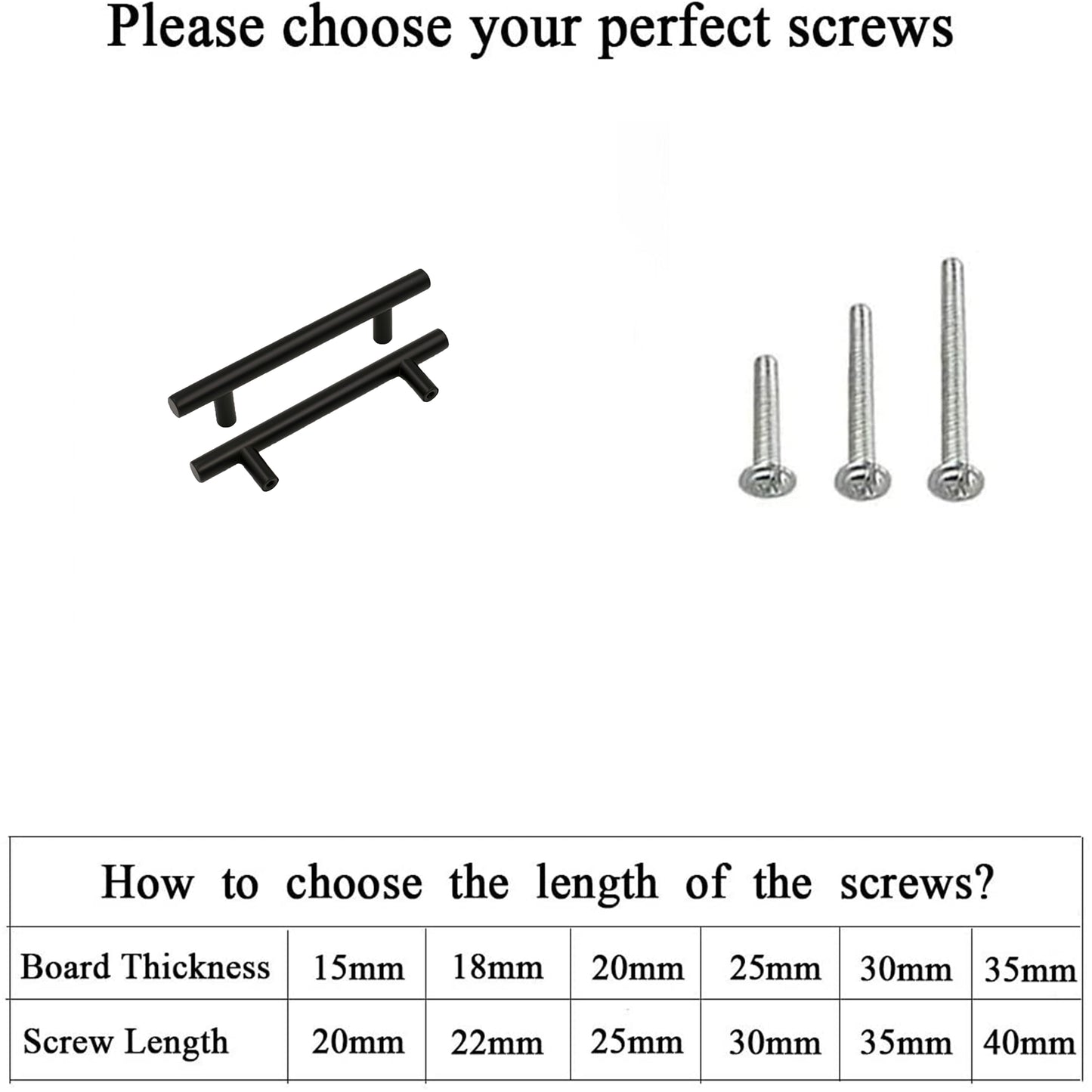 Matte Black Stainless Steel Kitchen Drawer Pulls - T Bar Handles - Hole Centers(Knob,2.5",3",3.25,3.5,3.75,4",4.5,5",6.25",7.5",8.8",10")
