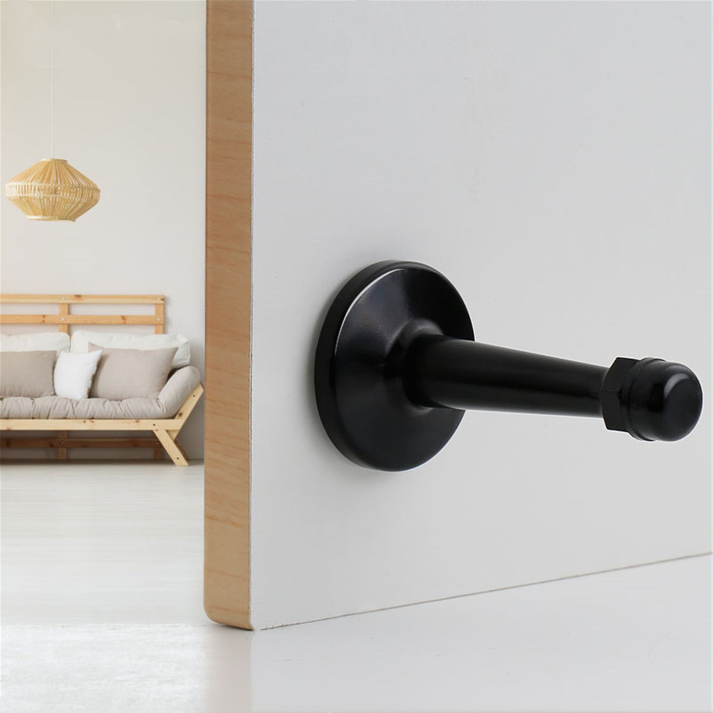 Modern Door Stopper，Heavy Duty Solid Door Stop，Durable Door Stoppers Wall Mounted with Black Soft Rubber Bumper Tips