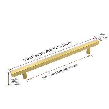 Brushed Brass Cabinet Pulls Gold Cabinet Handles - 8-4/5" Inch (224mm) Hole Centers