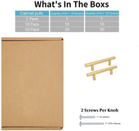 Brushed Brass Cabinet Pulls Gold Cabinet Hardware - T Bar Handles - Hole Centers(T-Bar Knob,2.5",3",3.25,3.5,3.75,4",4.5,5",6.25",7.5")