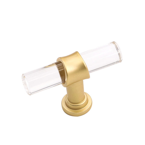 1 Pack Brushed Brass Cabinet Pulls Arcylic Drawer Pulls - Acrylic Round Bar Series - Hole Centers(Single Hole Knob)