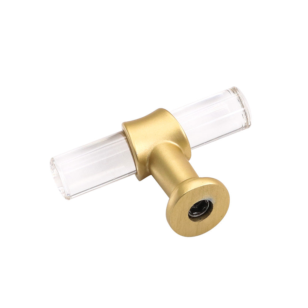 1 Pack Brushed Brass Cabinet Pulls Arcylic Drawer Pulls - Acrylic Round Bar Series - Hole Centers(Single Hole Knob)