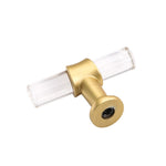 1 Pack Brushed Brass Cabinet Pulls Arcylic Drawer Pulls - Acrylic Round Bar Series - Hole Centers(Single Hole Knob)