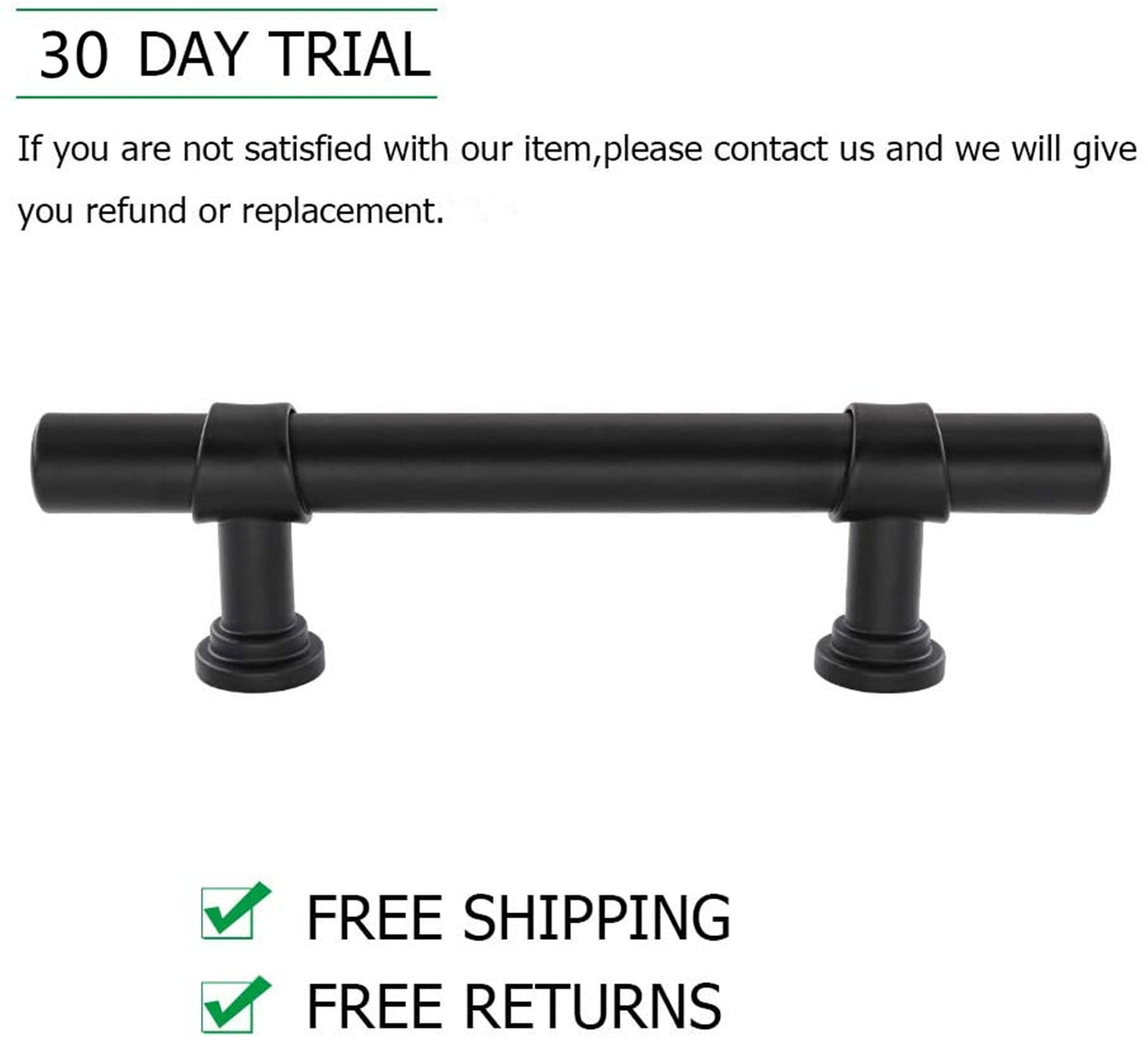4in Black Drawer Pulls Kitchen Cabinet Handles - Matte Black T Bar Handle Pull - 4" (102mm) Hole Centers, 6.4" Overall Length