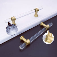 Brushed Brass Cabinet Pulls Arcylic Drawer Pulls - Acrylic Round Bar Series - Hole Centers(2-1/2 Inch，64mm)