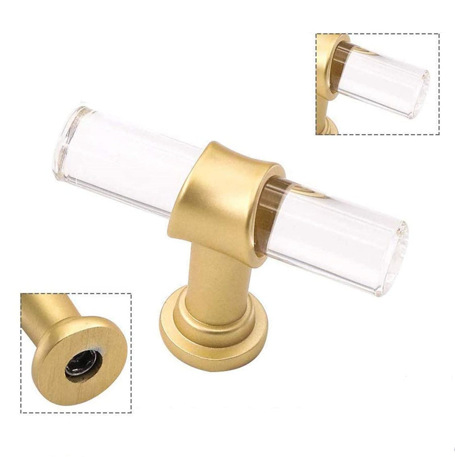 1 Pack Brushed Brass Cabinet Pulls Arcylic Drawer Pulls - Acrylic Round Bar Series - Hole Centers(Single Hole Knob)