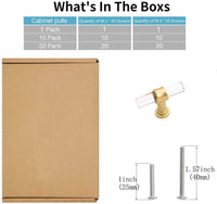 1 Pack Brushed Brass Cabinet Pulls Arcylic Drawer Pulls - Acrylic Round Bar Series - Hole Centers(Single Hole Knob)