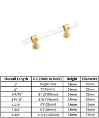 Brushed Brass Cabinet Pulls Dresser Drawer Pulls - Acrylic Round Bar Series - Hole Centers(3 Inch，76mm)