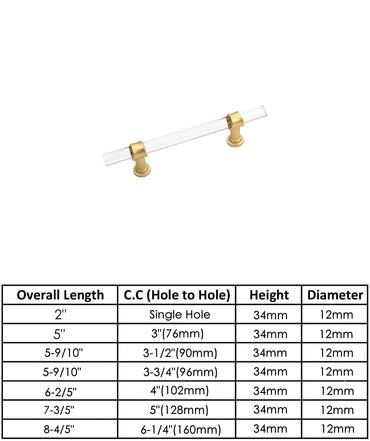 Brushed Brass Cabinet Pulls Dresser Drawer Handles - Acrylic Round Bar Series - Hole Centers(3-1/2 Inch，90mm)