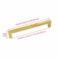 7.5in Cabinet Handles Drawer Pulls，Brass Kitchen Cabinet Hardware Gold Drawer Pulls(192mm，Hole Centers)