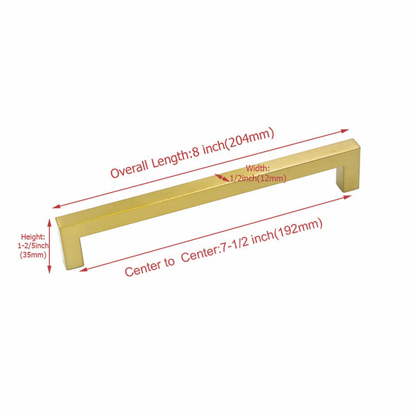 7.5in Cabinet Handles Drawer Pulls，Brass Kitchen Cabinet Hardware Gold Drawer Pulls(192mm，Hole Centers)
