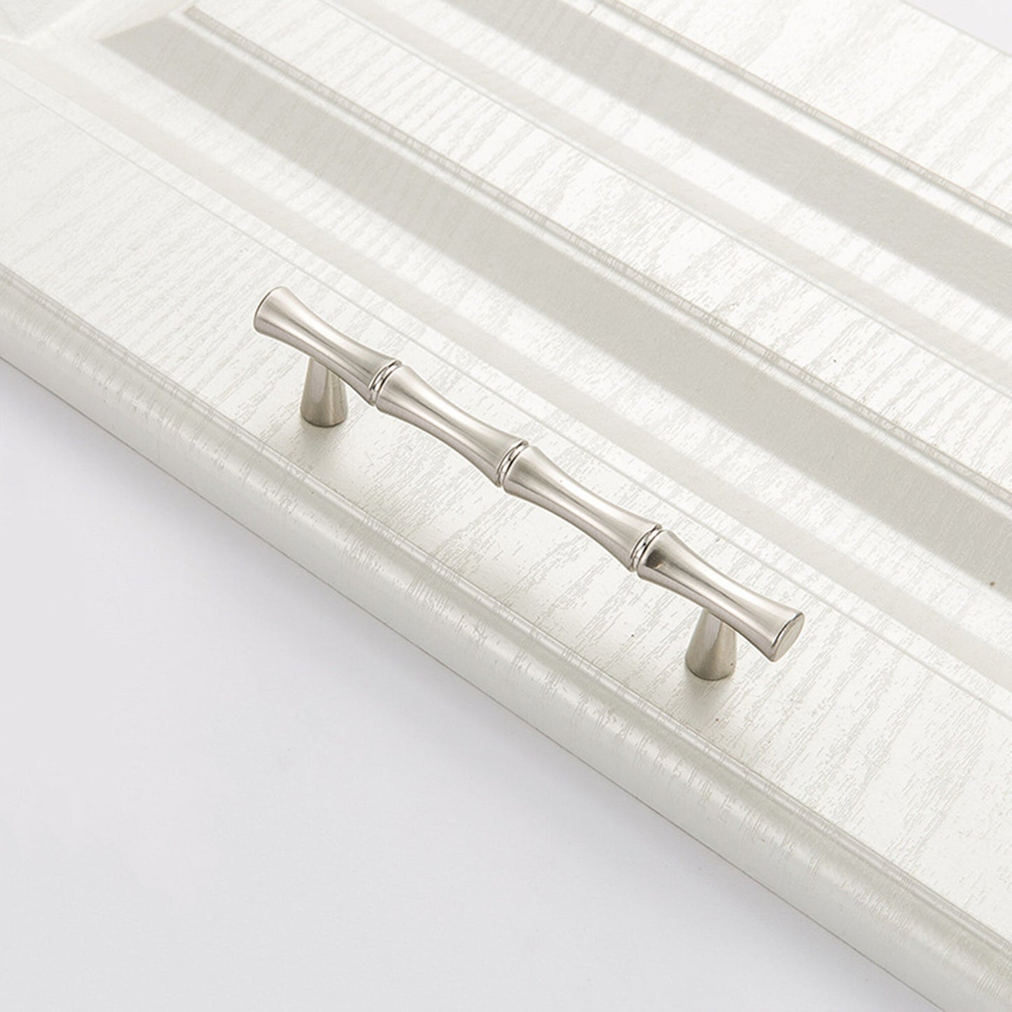 Bamboo Brushed Nickel Cabinet Pulls Zinc Alloy Cupboard Handles - Bamboo Shape Series - Hole Centers(T-Bar Knob，96mm，128mm)