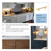 Brushed Brass Cabinet Pulls，Stainless Steel Drawer Handles，5" Hole Center Drawer Pulls and Door Knobs for Dresser Drawers