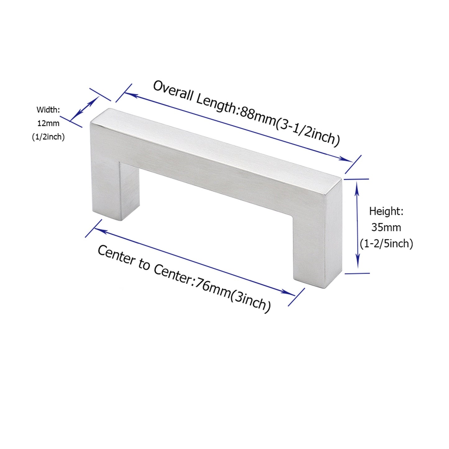 Brushed Nickel Drawer Pulls 3 inch(76mm) Hole Center，Modern Cabinet Hardware Bar Pulls for Drawer Cabinets Cupboard