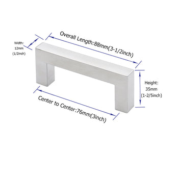 Brushed Nickel Drawer Pulls 3 inch(76mm) Hole Center，Modern Cabinet Hardware Bar Pulls for Drawer Cabinets Cupboard
