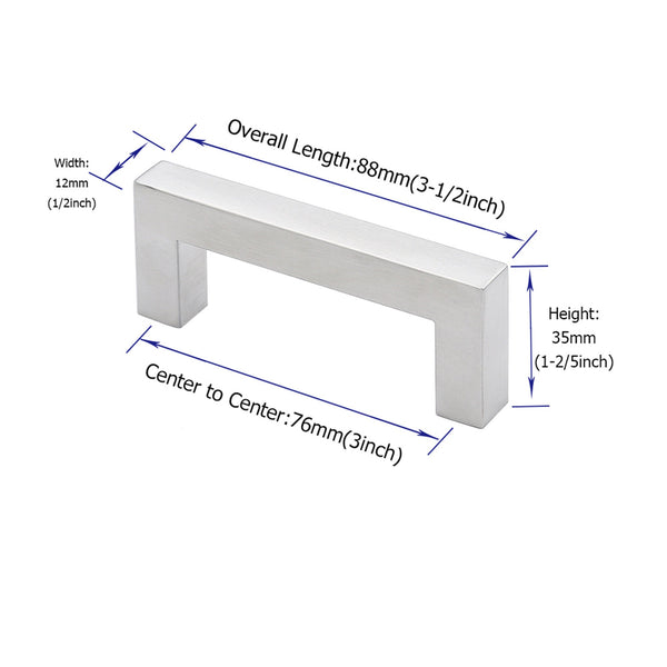 Brushed Nickel Drawer Pulls 3 inch(76mm) Hole Center，Modern Cabinet Hardware Bar Pulls for Drawer Cabinets Cupboard