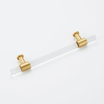 4in Hole Centers Cabinet Pulls, Clear Acrylic Drawer Pulls, Brushed Brass Finish with Zinc Alloy Base(102mm Hole Center)