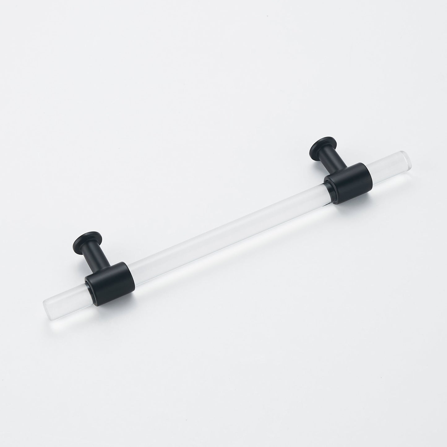 1 Pack 5 inch Hole Centers Cabinet Pulls, Clear Acrylic Drawer Handles, Black Finish with Zinc Alloy Base(128mm Hole Center)