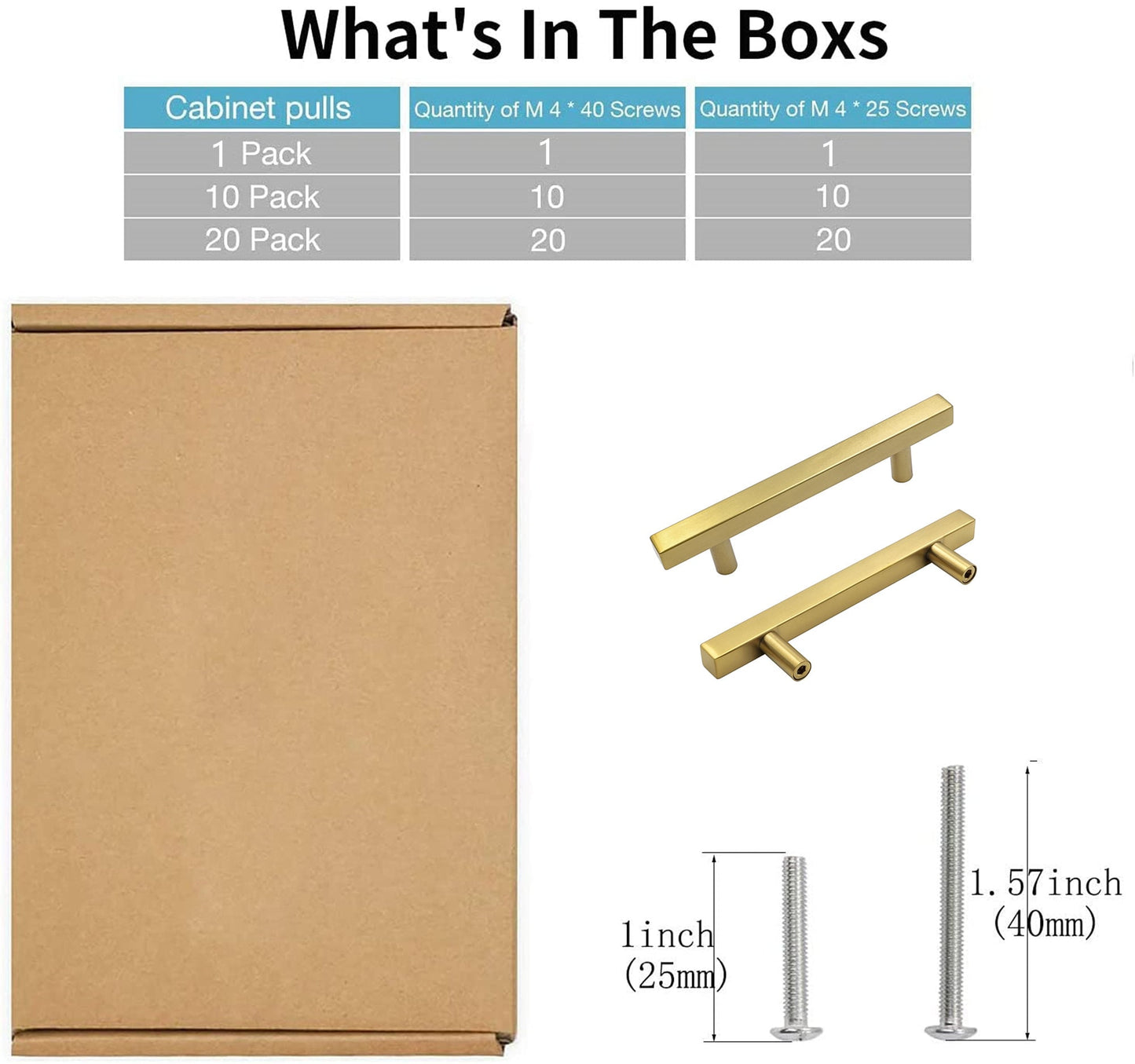 Brushed Brass Modern Cabinet Hardware Handle Pulls - 4" Inch (102mm) Hole Centers