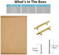 Brushed Brass Modern Cabinet Hardware Handle Pulls - 4" Inch (102mm) Hole Centers