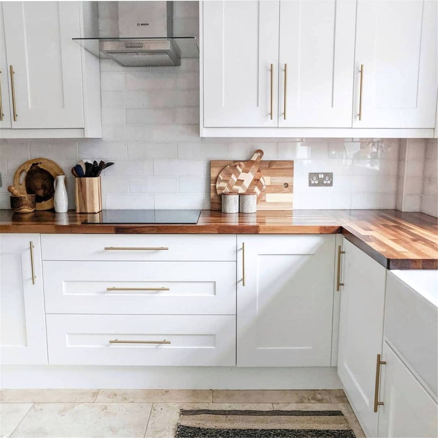 Brushed Brass Cabinet Pulls，Stainless Steel Drawer Handles，5" Hole Center Drawer Pulls and Door Knobs for Dresser Drawers
