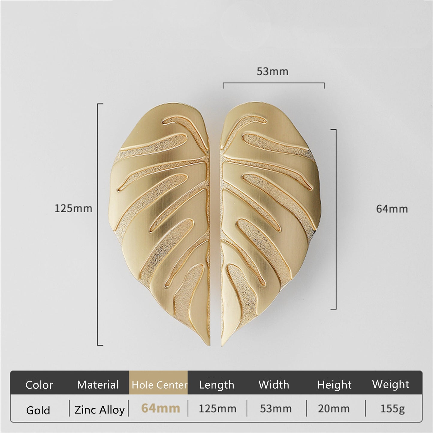 Creative Leaf Shape Handle Knob with Mounting Screws for Kitchen Cupboard Cabinet Wardrobe Drawer Door (Gold, 64mm)