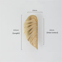 2 Pairs Creative Leaf Shape Handle Knob with Mounting Screws for Kitchen Cupboard Cabinet Wardrobe Drawer Door (Gold, 64mm)
