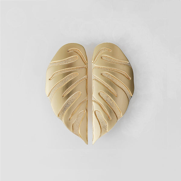 4 Pairs Creative Leaf Shape Handle Knob with Mounting Screws for Kitchen Cupboard Cabinet Wardrobe Drawer Door (Gold, 64mm)