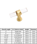 1 Pack Brushed Brass Cabinet Pulls Arcylic Drawer Pulls - Acrylic Round Bar Series - Hole Centers(Single Hole Knob)