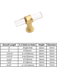 1 Pack Brushed Brass Cabinet Pulls Arcylic Drawer Pulls - Acrylic Round Bar Series - Hole Centers(Single Hole Knob)