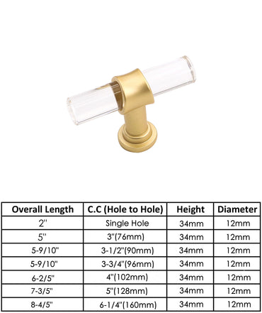 1 Pack Brushed Brass Cabinet Pulls Arcylic Drawer Pulls - Acrylic Round Bar Series - Hole Centers(Single Hole Knob)