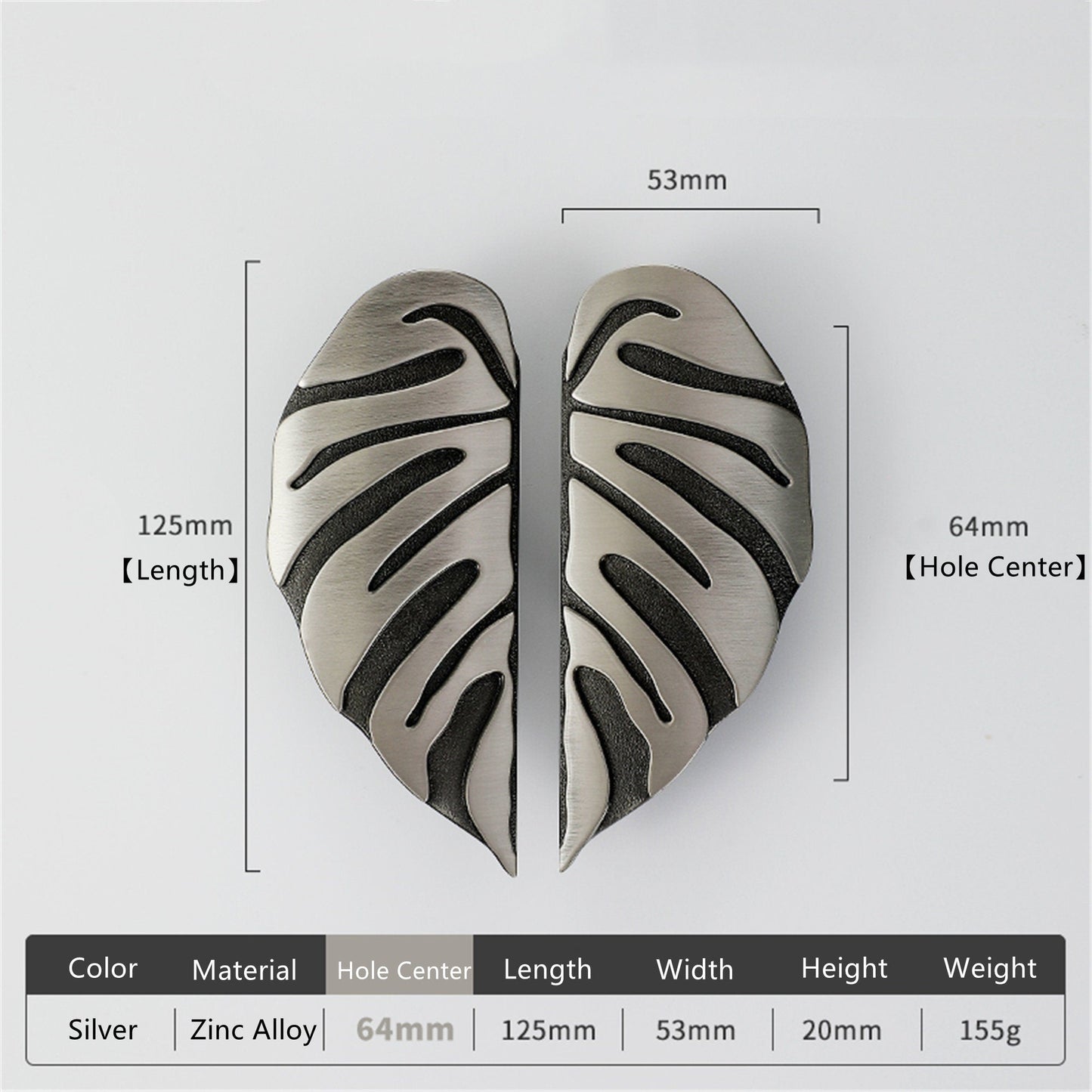 2 Pairs Creative Leaf Shape Handle Knob with Mounting Screws for Kitchen Cupboard Cabinet Wardrobe Drawer Door (Silver Ancient, 64mm)