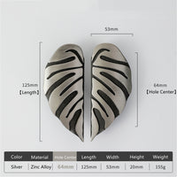 2 Pairs Creative Leaf Shape Handle Knob with Mounting Screws for Kitchen Cupboard Cabinet Wardrobe Drawer Door (Silver Ancient, 64mm)