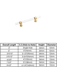 Acrylic Gold Drawer Pulls Cabinet Pulls - Acrylic Round Bar Series - Hole Centers(5 Inch，128mm)