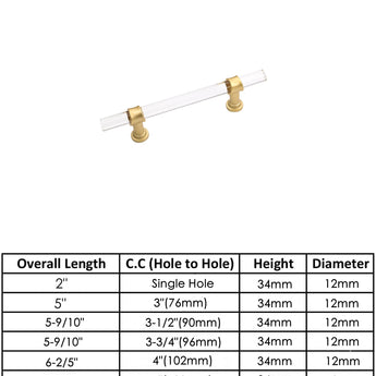 Acrylic Gold Drawer Pulls Cabinet Pulls - Acrylic Round Bar Series - Hole Centers(4 Inch，102mm)