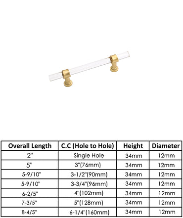 Acrylic Gold Drawer Pulls Cabinet Pulls - Acrylic Round Bar Series - Hole Centers(4 Inch，102mm)
