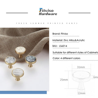 Brushed Brass Dresser Knobs，Zinc Alloy Drawer Knobs，Gold Drawer Knobs Pulls Suitable for Kitchen Cabinets Cupboard (Yellow Pearl)