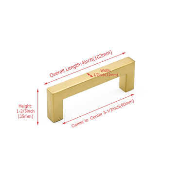 3.5"(90mm) Cabinet Pulls Gold Cabinet Pulls，Gold Cabinet Pulls Square Kitchen Hardware Handles(90mm, Hole Centers)