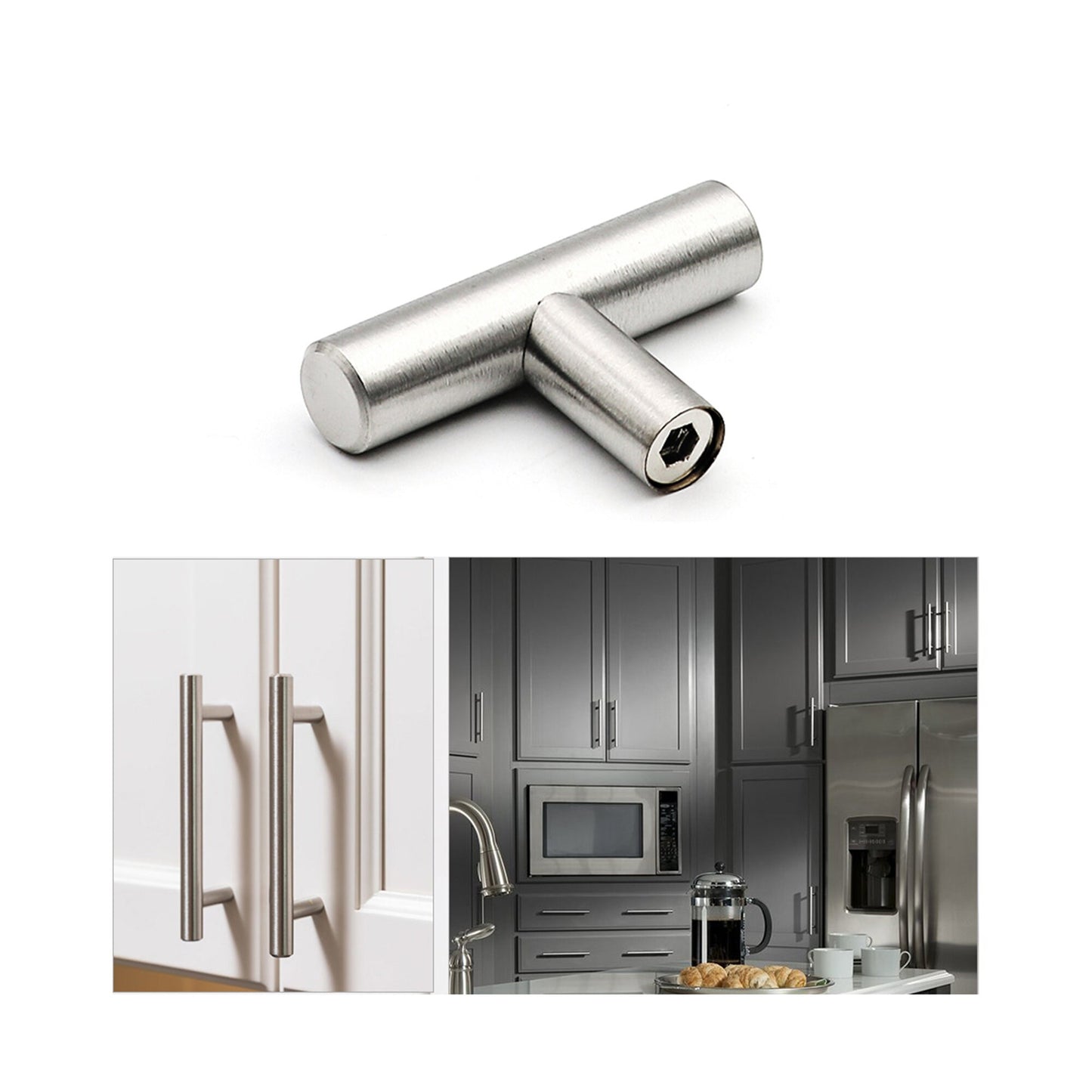 Brushed Nickel Cabinet Pulls Kitchen Drawer Pulls - T Bar Handles - Hole Centers(Knob,2.5",3",3.5,3.75,4",4.5,5",6.25",7.5",8",8.8,10")