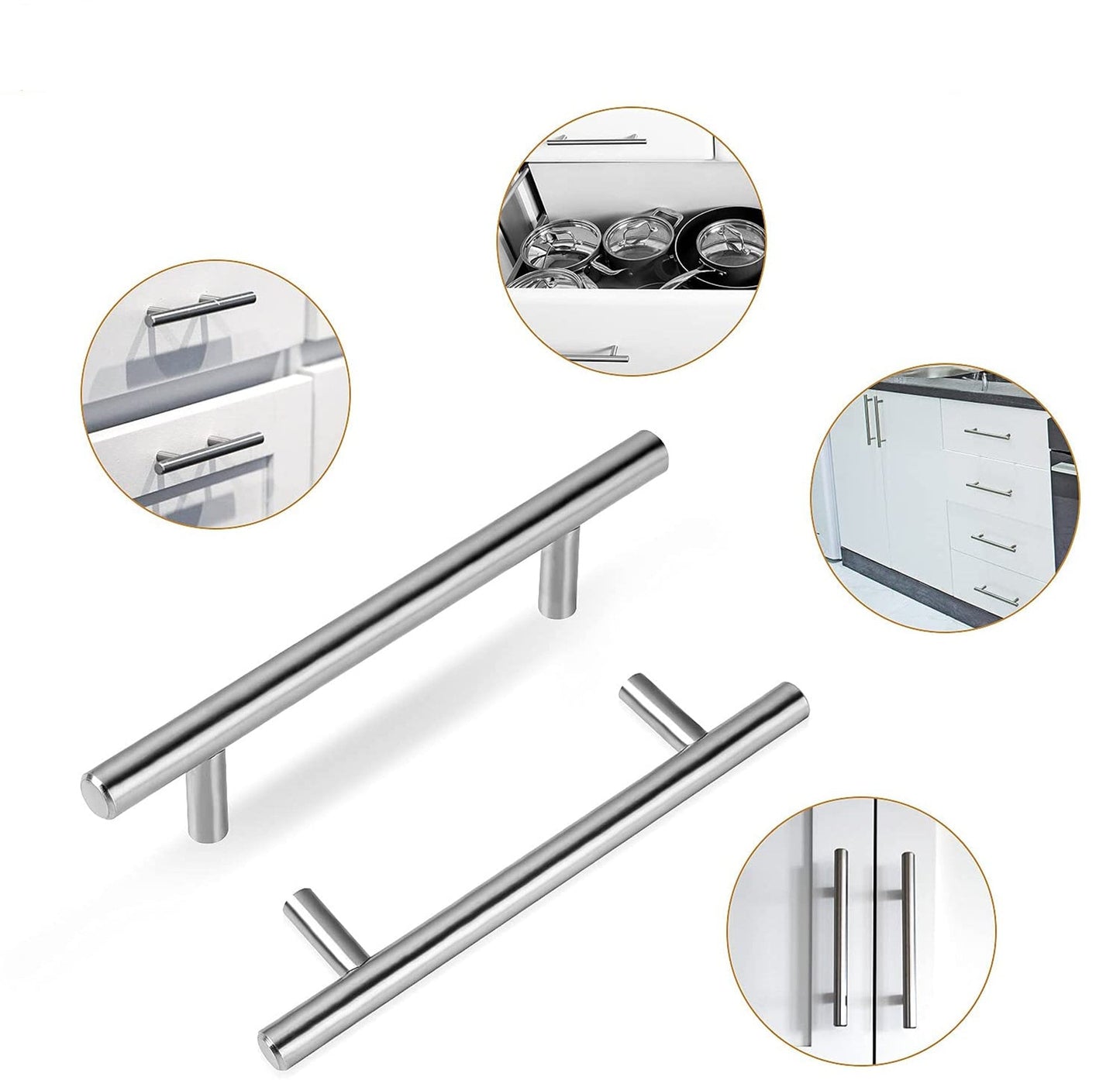 3-1/2 Inch Brushed Nickel Cabinet Pulls Modern Cabinet Handles(90mm, Hole Centers)