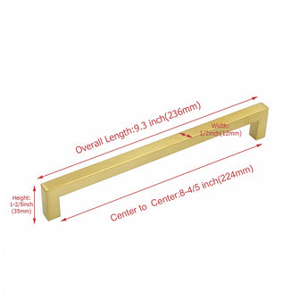 8.8in Cabinet Handle Brushed Brass Drawer Pulls，Brass Drawer Pulls Handles for Dresser Drawers(224mm, Hole Centers)