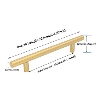 Brushed Brass Cabinet Pulls，Stainless Steel Drawer Handles，6-1/4