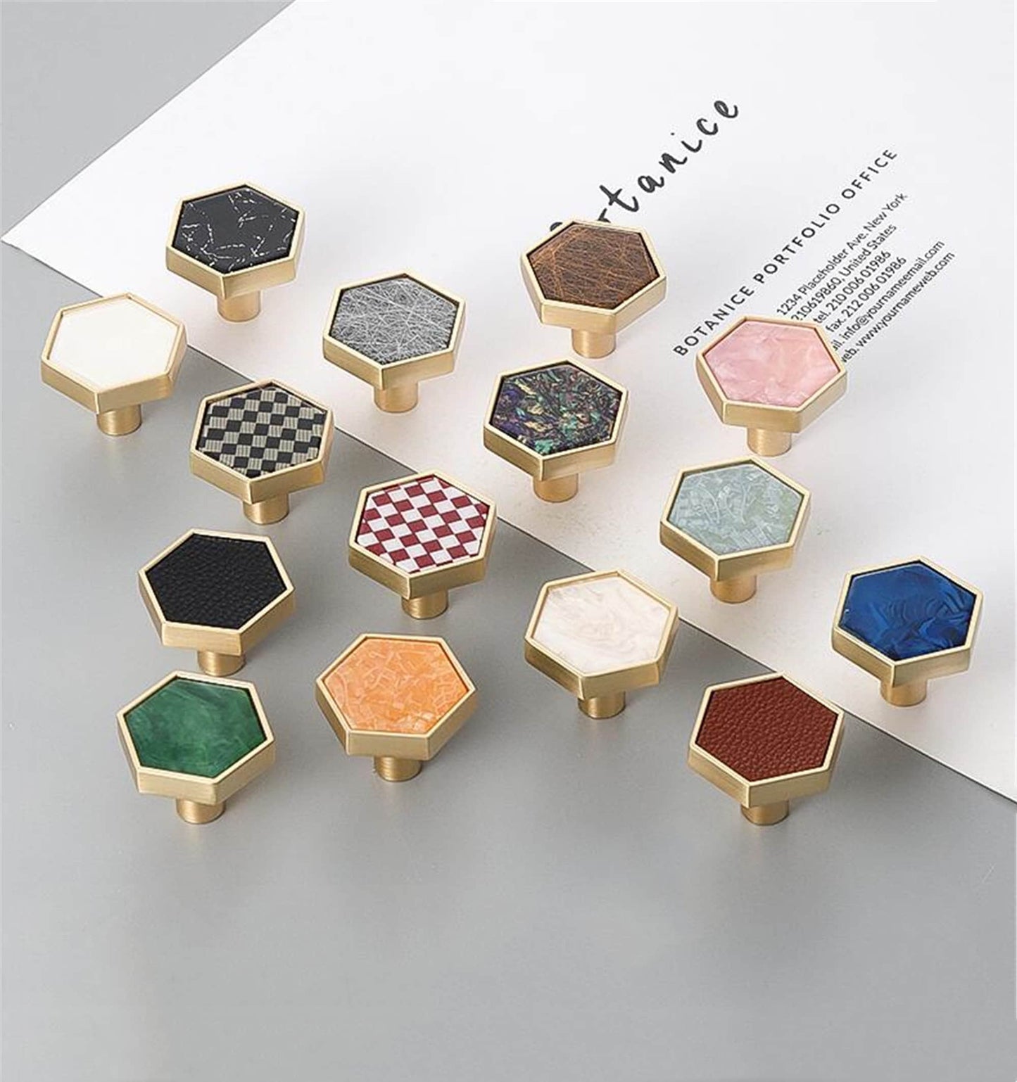 Brushed Brass Knobs, Solid Brass Cabinet Knobs, 1.18"(30mm) Hexagon Dresser Knobs for Modern Home Décor