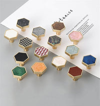 Brushed Brass Knobs, Solid Brass Cabinet Knobs, 1.18"(30mm) Hexagon Dresser Knobs for Modern Home Décor