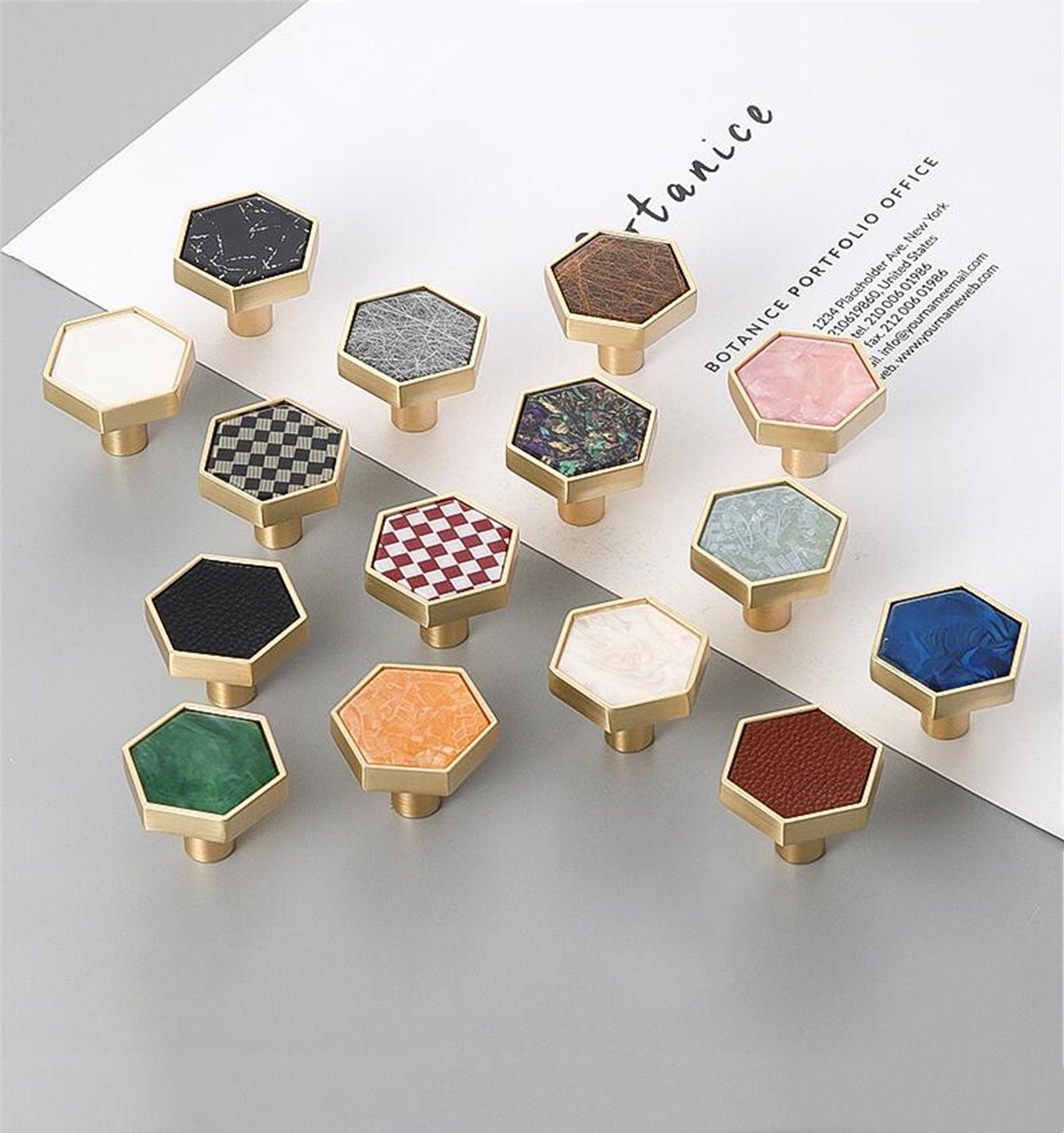 Brushed Brass Decorative Cabinet Hexagon Knobs，1.18"(30mm) Hexagon Solid Cabinet Knobs for Home，Kitchen，Bathroom，Office and More