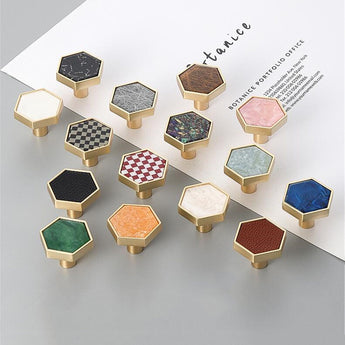 Brushed Brass Decorative Cabinet Hexagon Knobs，1.18
