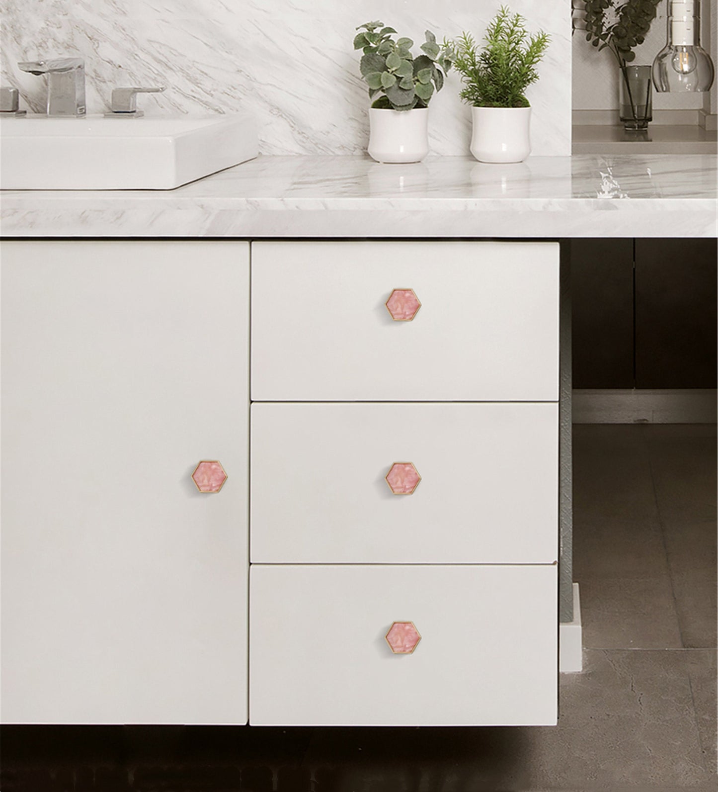 Brushed Brass Decorative Cabinet Hexagon Knobs，1.18"(30mm) Hexagon Solid Cabinet Knobs for Home，Kitchen，Bathroom，Office and More