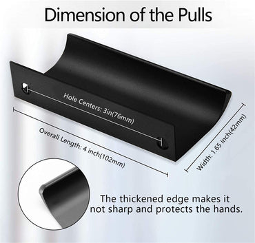 Modern Finger Edge Pulls Tab Pulls，Aluminum Alloy Hidden Handles Kitchen Cupboard Furniture Hardware - (Black，CC: 76mm)